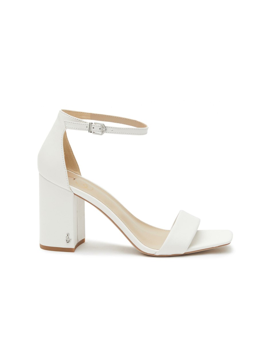 Shoes * | Sam Edelman Best Sale 'Daniella' 80 Single Band Square Toe Leather Block Heeled Sandals