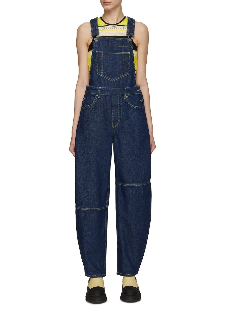 Clothing * | Ganni Free Delivery Contrast Stitching Washed Denim Overall