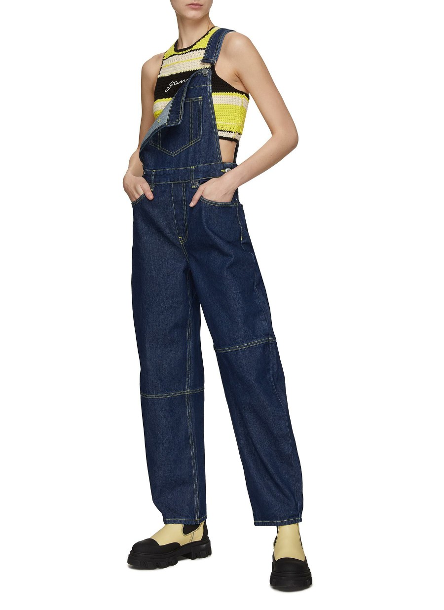 Clothing * | Ganni Free Delivery Contrast Stitching Washed Denim Overall