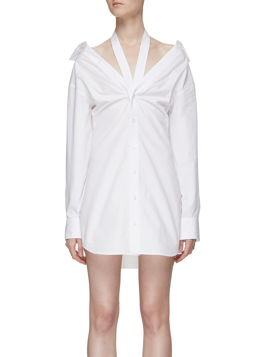 Clothing * | T By Alexander Wang Discount Halterneck Off Shoulder Fitted Shirtdress