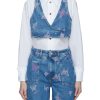 Clothing * | Ganni Quick Delivery Butterfly Embroidery Washed Denim Cropped Vest