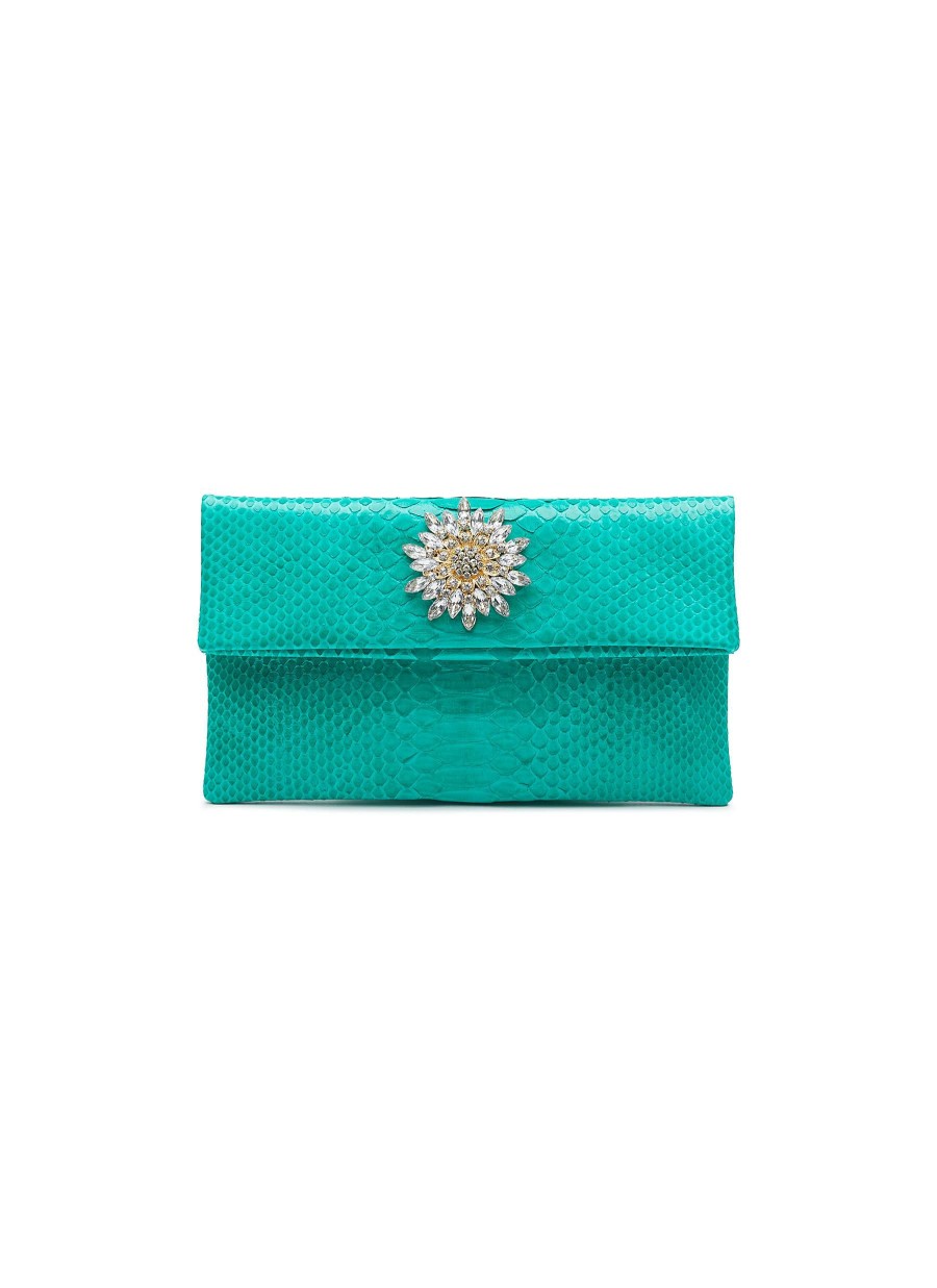 Bags * | Suzette Excellent Quality Small 'Leon' Brooch Python Leatherclutch