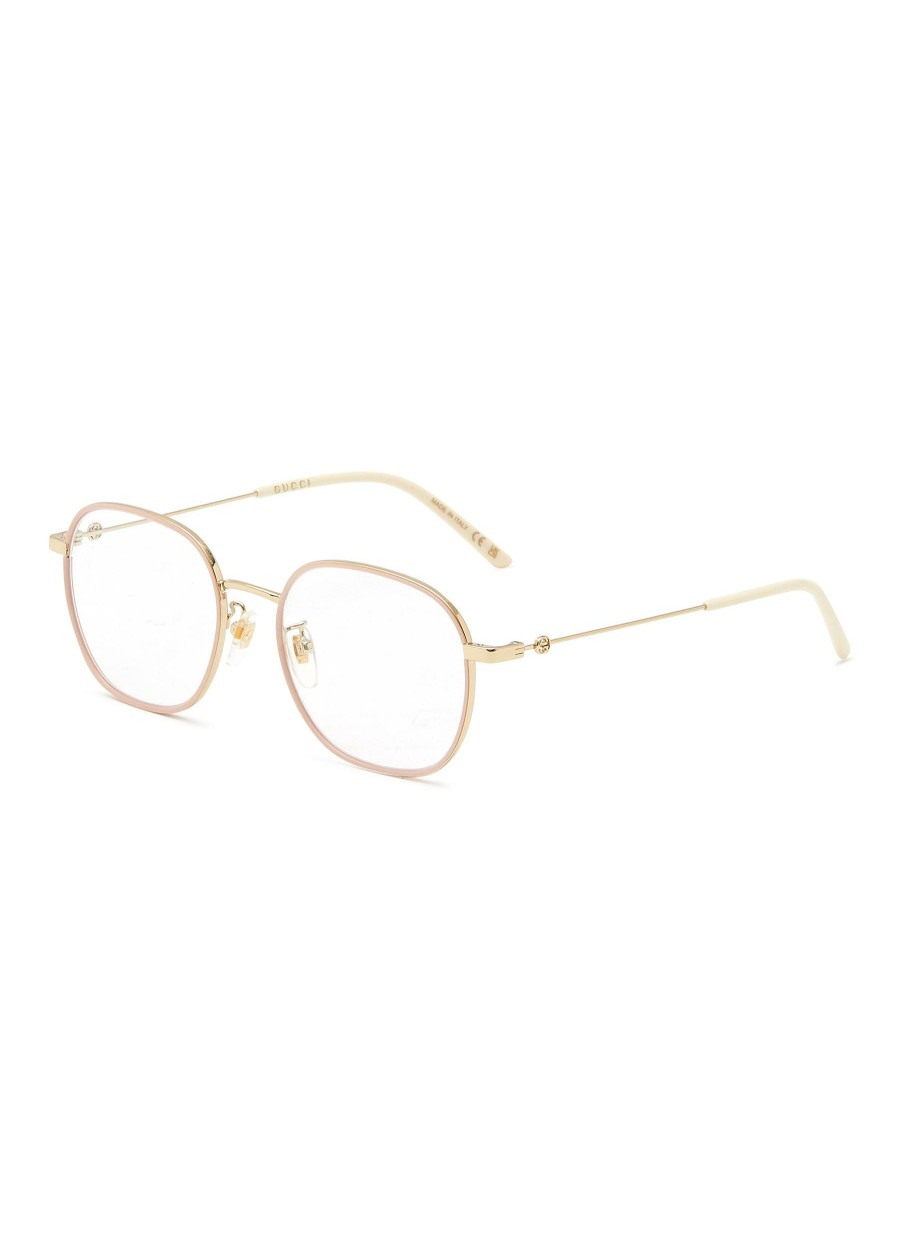 Accessories * | Gucci Shop Square Metal Frame Logo Temple Optical Glasses