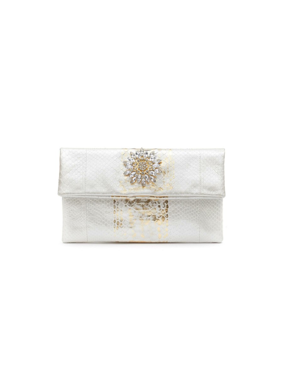 Bags * | Suzette Clearance Small 'Leon' Brooch Python Leather Clutch