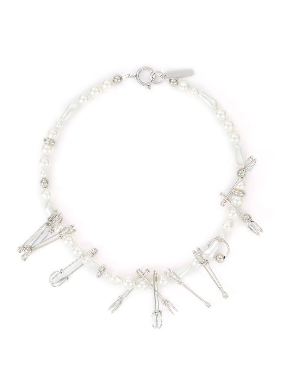 Accessories * | Justine Clenquet Premium Palladium Plated Faux Pearl Safety Pin Choker