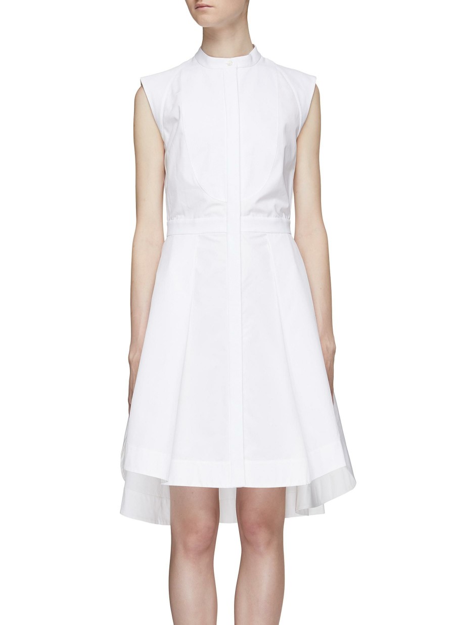 Clothing * | Alexander Mcqueen Fashion Sleeveless Bib Front Band Collar Flared Cotton Mini Dress