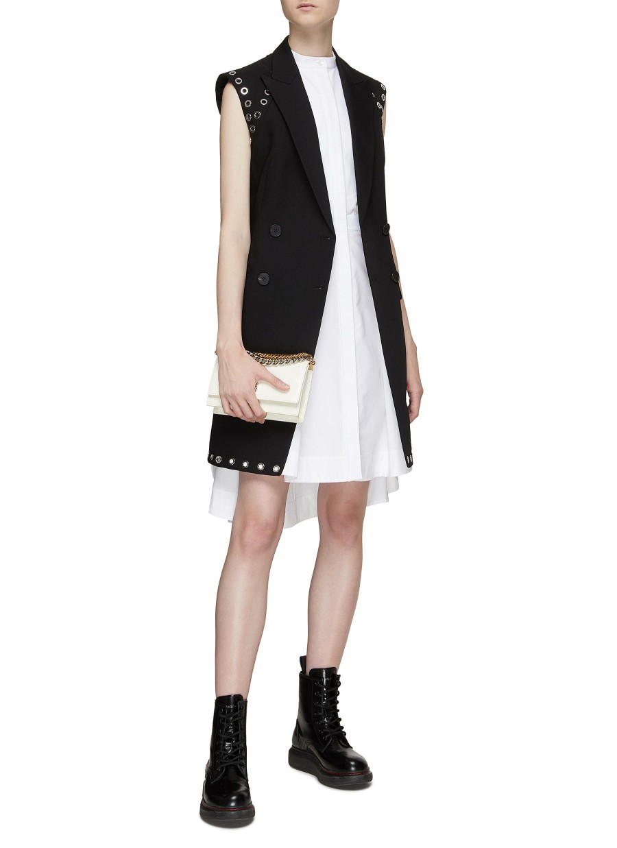 Clothing * | Alexander Mcqueen Fashion Sleeveless Bib Front Band Collar Flared Cotton Mini Dress