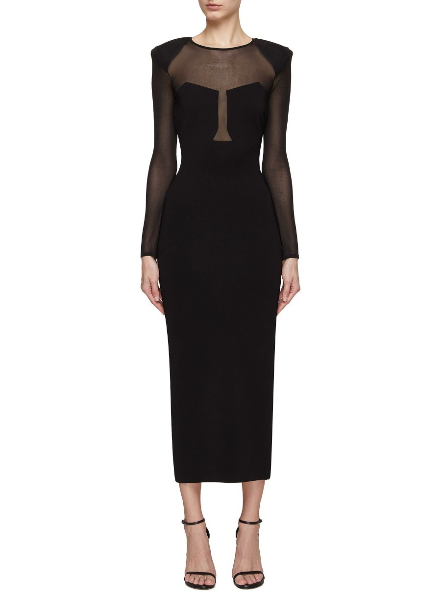 Clothing * | Roland Mouret Online Sheer Panel Padded Shoulder Midi Dress