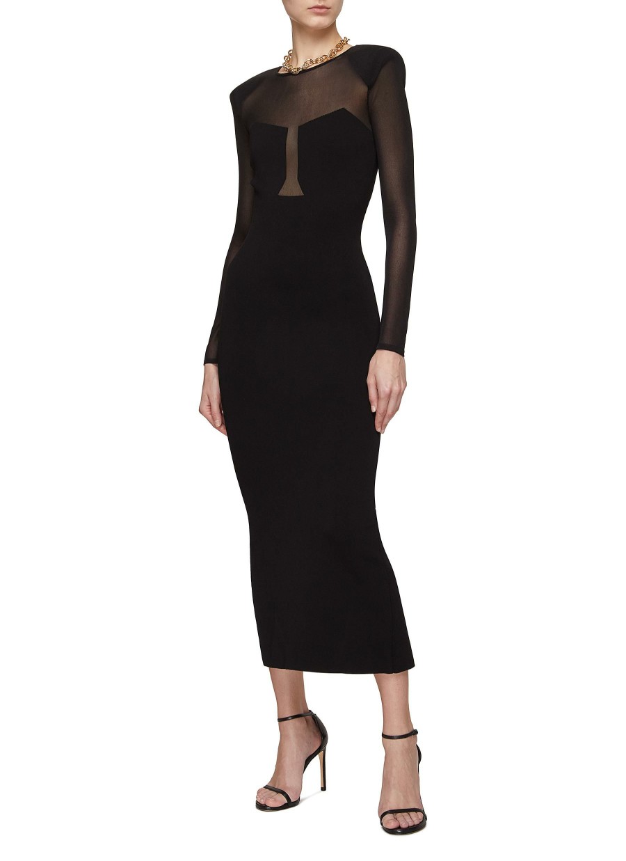 Clothing * | Roland Mouret Online Sheer Panel Padded Shoulder Midi Dress