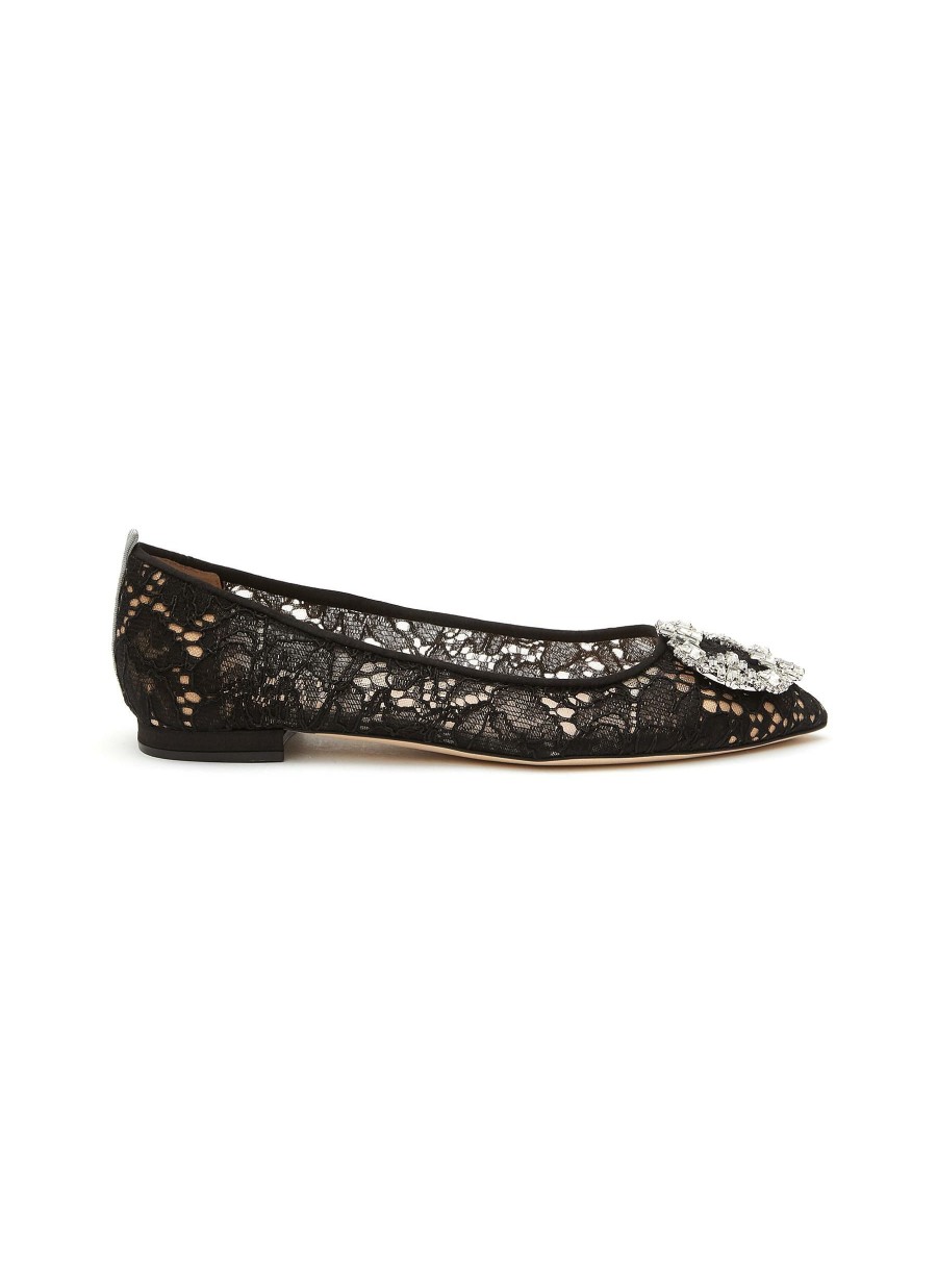 Shoes * | Sjp By Sarah Jessica Parker Outlet Sale 'Sonnet' Crystal Embellished Buckle Point Toe Lace Skimmer Flats