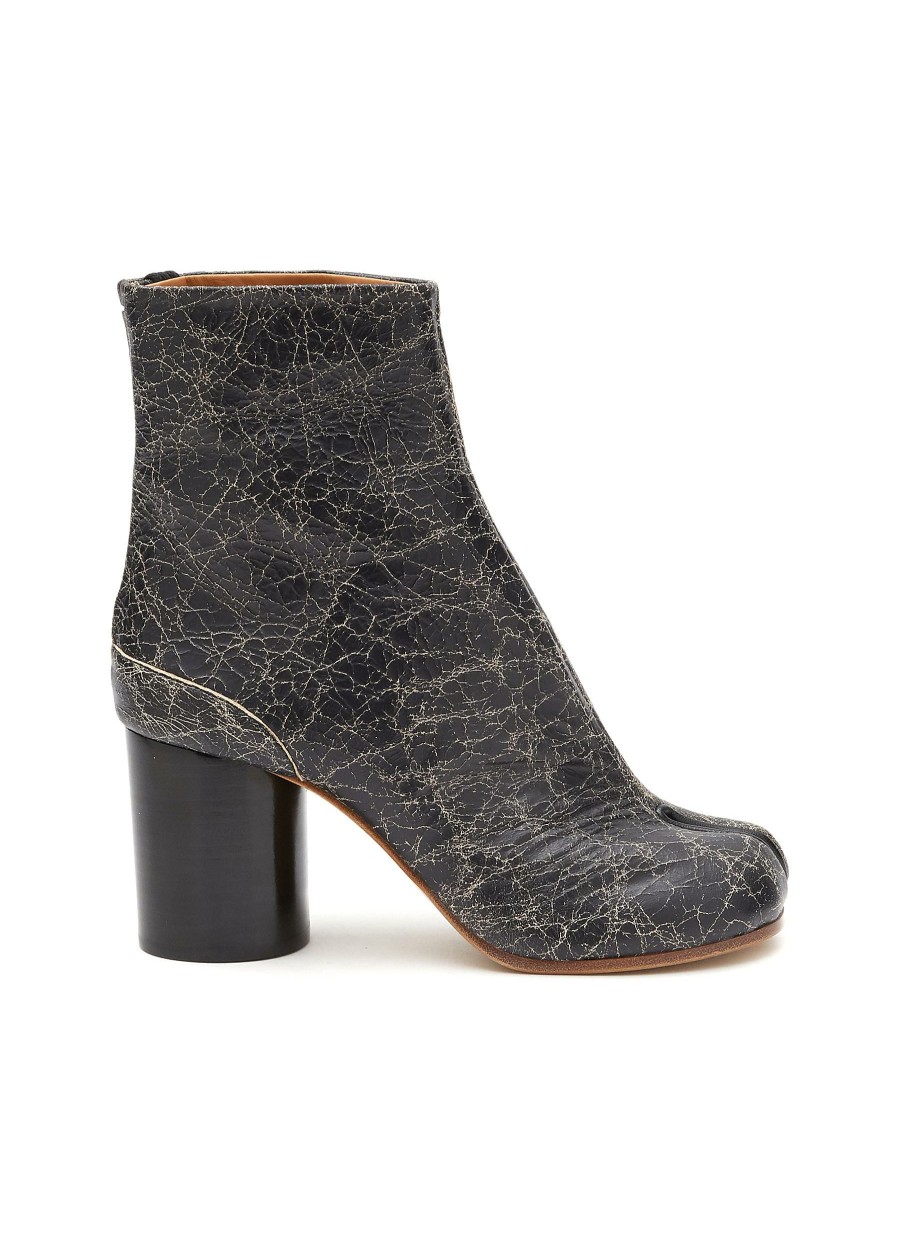 Shoes * | Maison Margiela Hot Sale 'Tabi' 80 Cracked Leather Heeled Boots