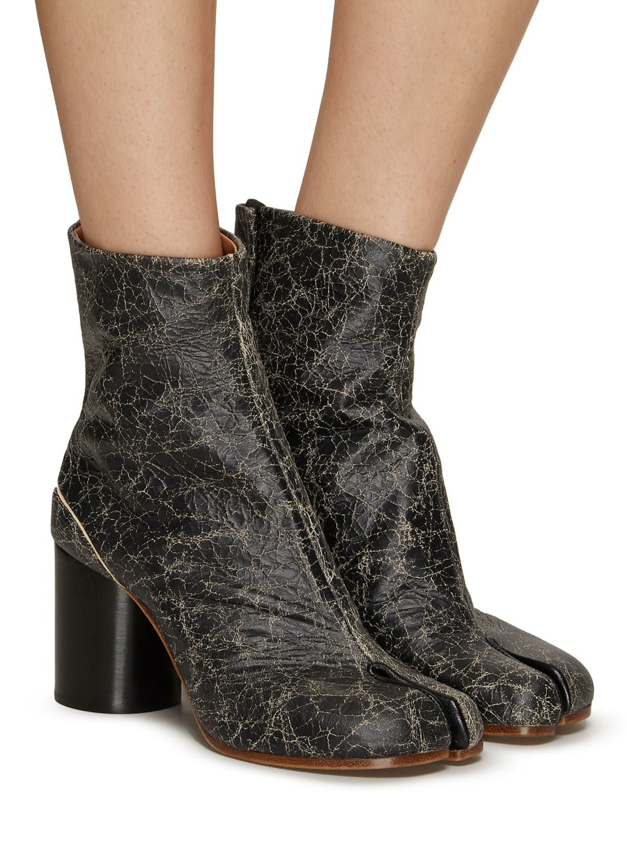 Shoes * | Maison Margiela Hot Sale 'Tabi' 80 Cracked Leather Heeled Boots