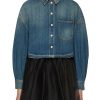 Clothing * | Alexander Mcqueen Free Delivery Raglan Balloon Sleeve Curved Hem Cropped Denim Shirt