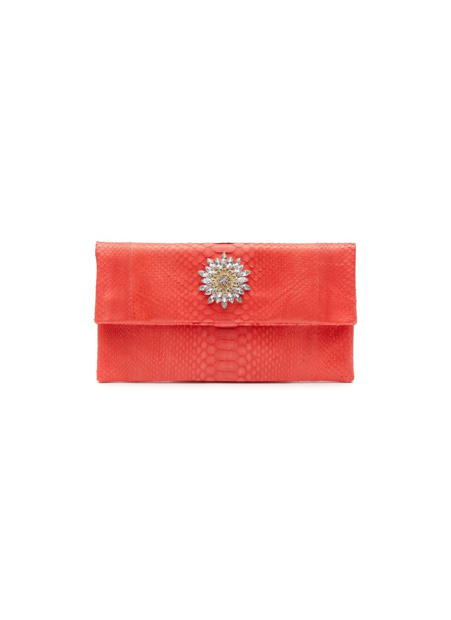 Bags * | Suzette Crazy Deals Medium 'Henri' Brooch Python Leather Clutch