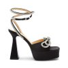 Shoes * | Mach & Mach Outlet Sale 140 Crystal Embellished Double Bow Square Toe Satin Platform Heeled Sandals