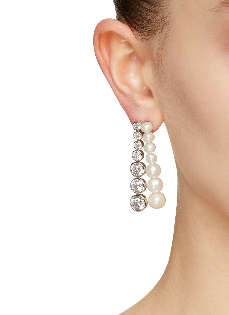 Accessories * | Completedworks Good Quality 14K Platinum Plated Sterling Silver Pearl Mismatched Earrings