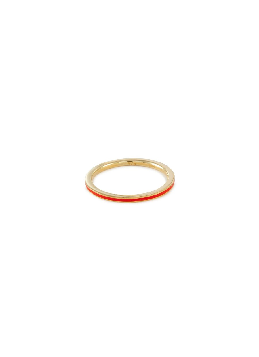 Accessories * | Eyem Clearance 18K Gold Plated Sterling Silver Enamel Slim Band Ring