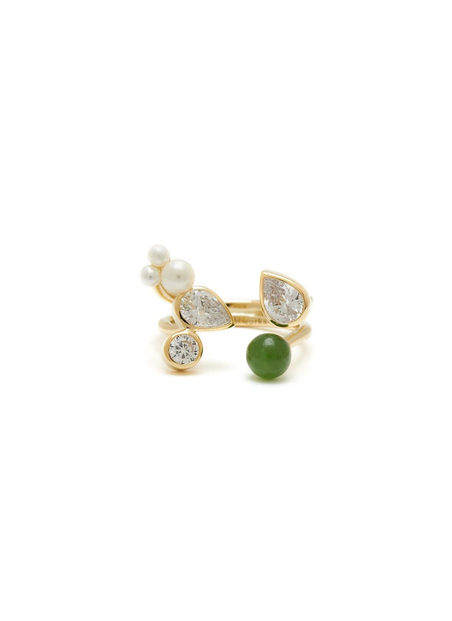 Accessories * | Completedworks Excellent Quality 14K Gold Plated Silver White Topaz Pearl Jade Ring