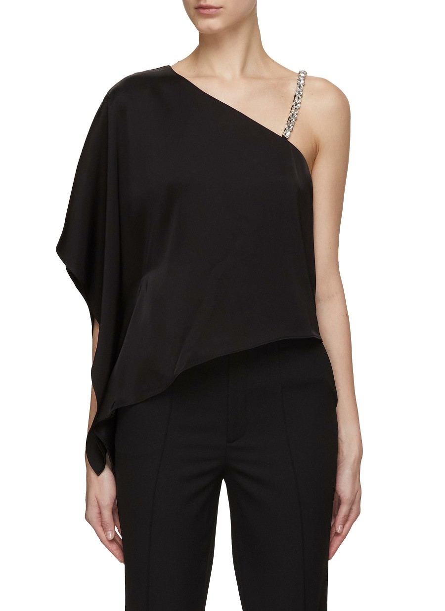 Clothing * | Alice + Olivia Outlet Sale 'Riko' One Shoulder Embellished Strap Asymmetric Crop Top