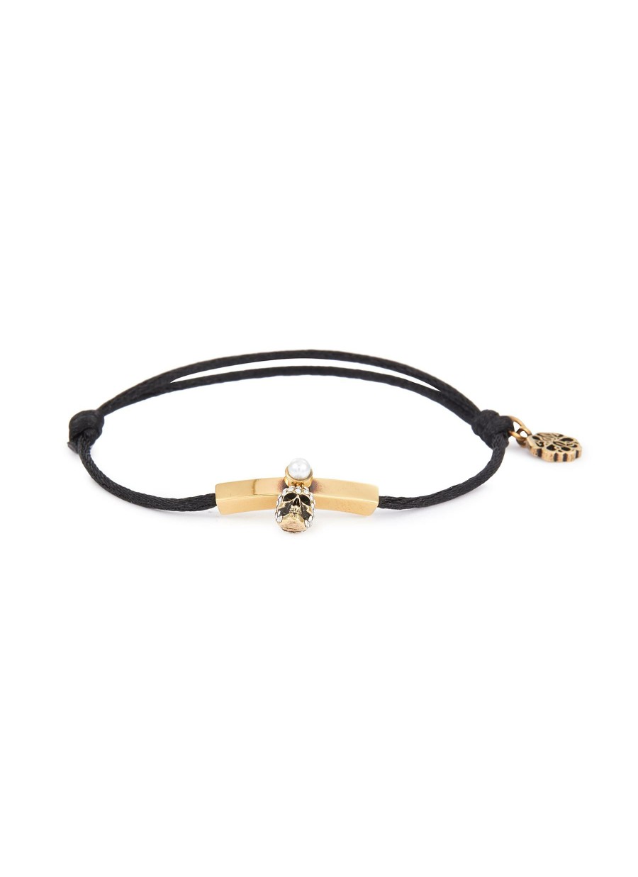 Accessories * | Alexander Mcqueen Outlet Crystal Embellished Skull Charm Cord Bracelet