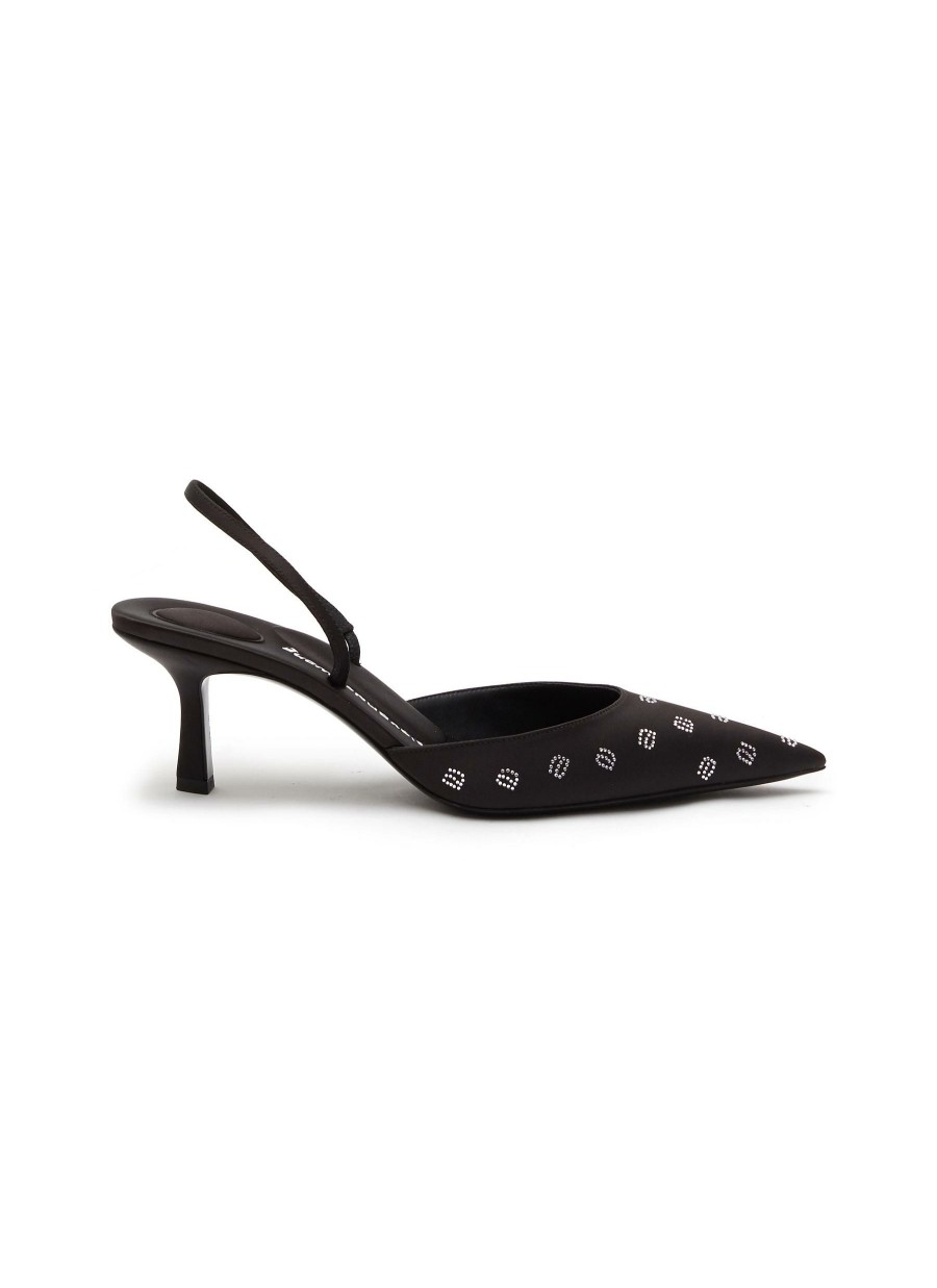 Shoes * | Alexander Wang Outlet 'Delphine' Crystal Embellished Logo Satin Slingback Mules