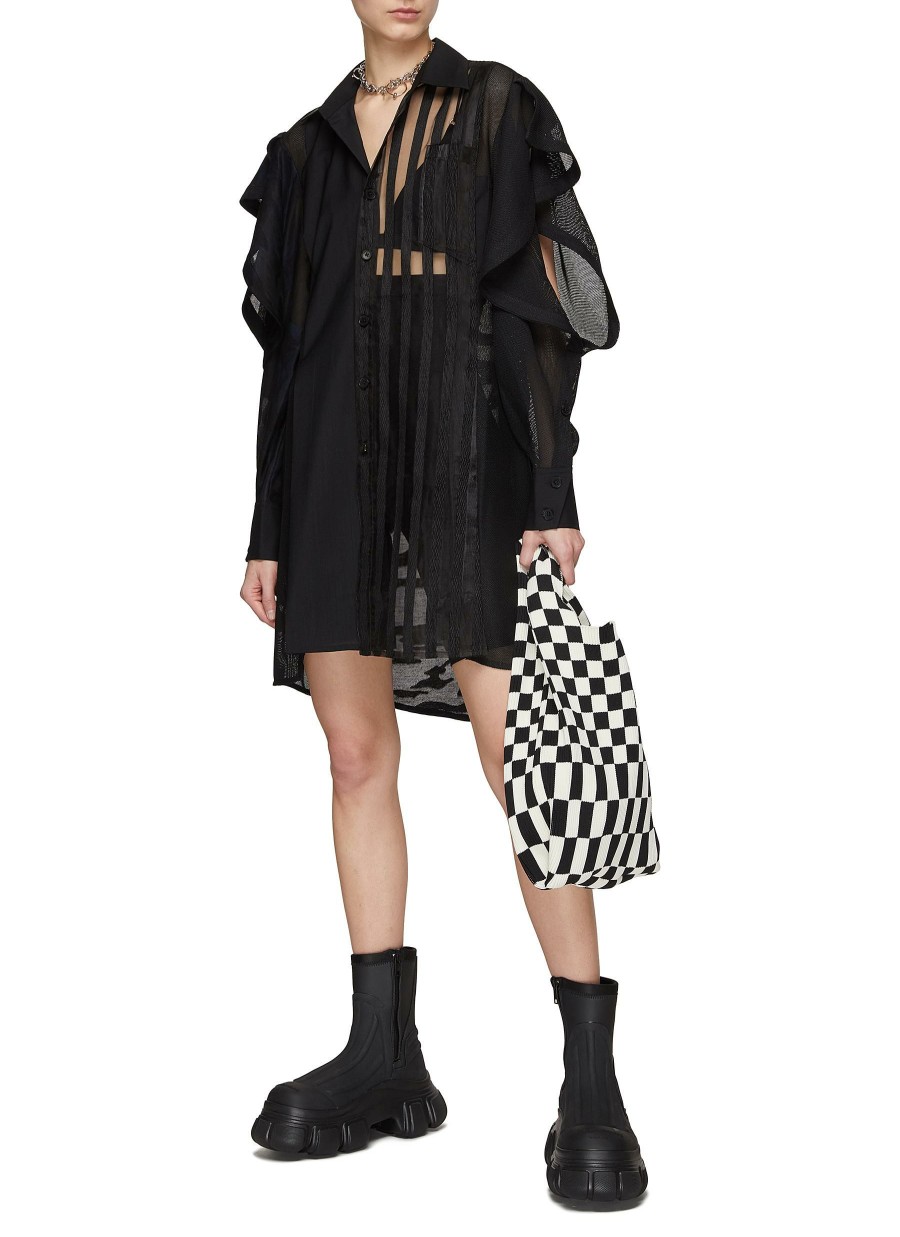 Clothing * | Feng Chen Wang Outlet Sale Sheer Panel Ruffle Detail Sleeve Mini Shirt Dress