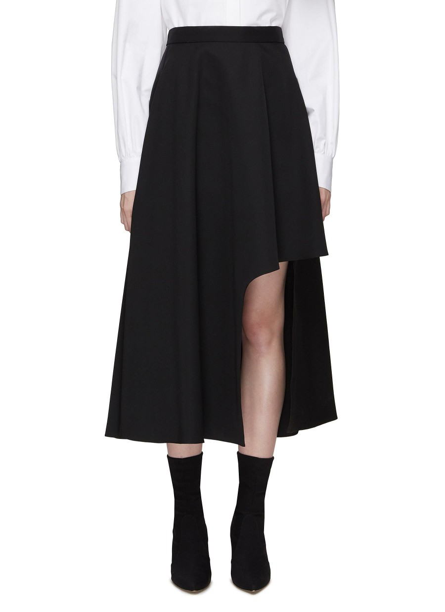 Clothing * | Alexander Mcqueen Outlet Asymmetric Hem High Waist Tailored Midi Skirt