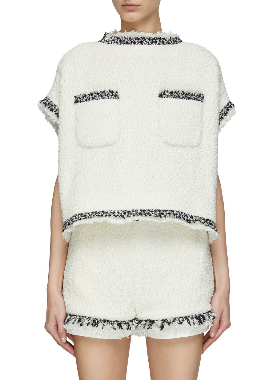 Clothing * | Sacai Quick Delivery Chest Pocket Mock Neck Open Back Cropped Tweed Top