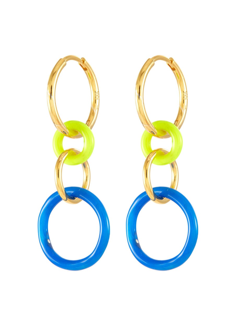 Accessories * | Eyem Good Quality 'Hula Hoop' 18K Gold Plated Sterling Silver Enamel Drop Earrings