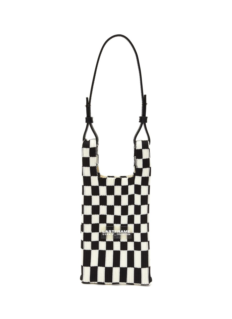 Bags * | Lastframe Best Sellers Mini 'Ichimatsu' Chequered Knit Tote Bag