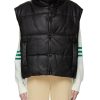 Clothing * | Mardi Mecredi Free Delivery Oversize Cap Sleeve High Neck Faux Leather Padded Vest