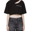 Clothing * | Alexander Mcqueen Flash Sale Shoulder Cutout Asymmetric Hem Cropped T-Shirt