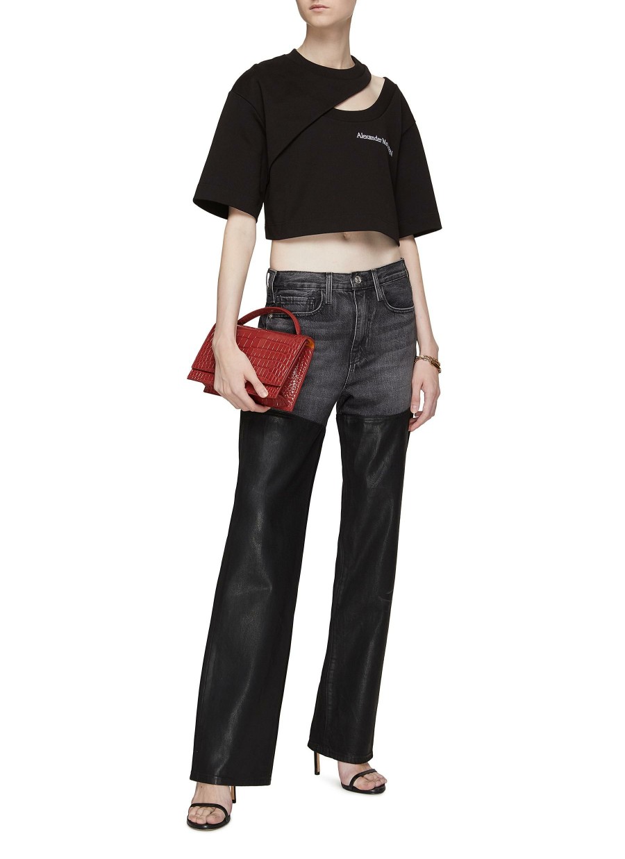 Clothing * | Alexander Mcqueen Flash Sale Shoulder Cutout Asymmetric Hem Cropped T-Shirt