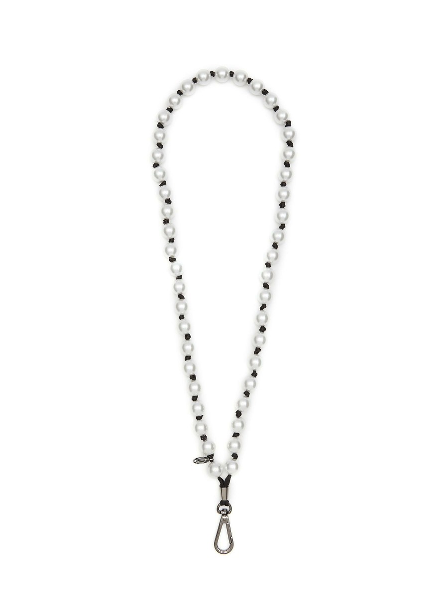 Accessories * | Maison Michel Outlet Logo Charm Pearl Shoulder Strap