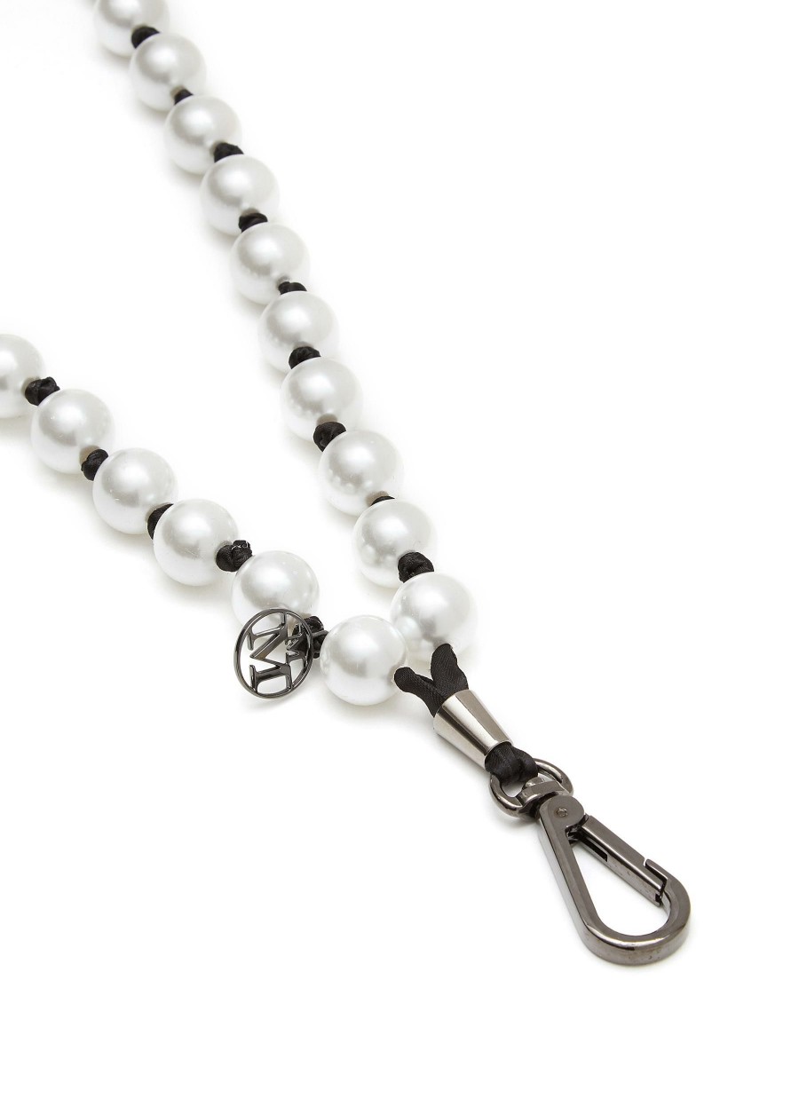 Accessories * | Maison Michel Outlet Logo Charm Pearl Shoulder Strap