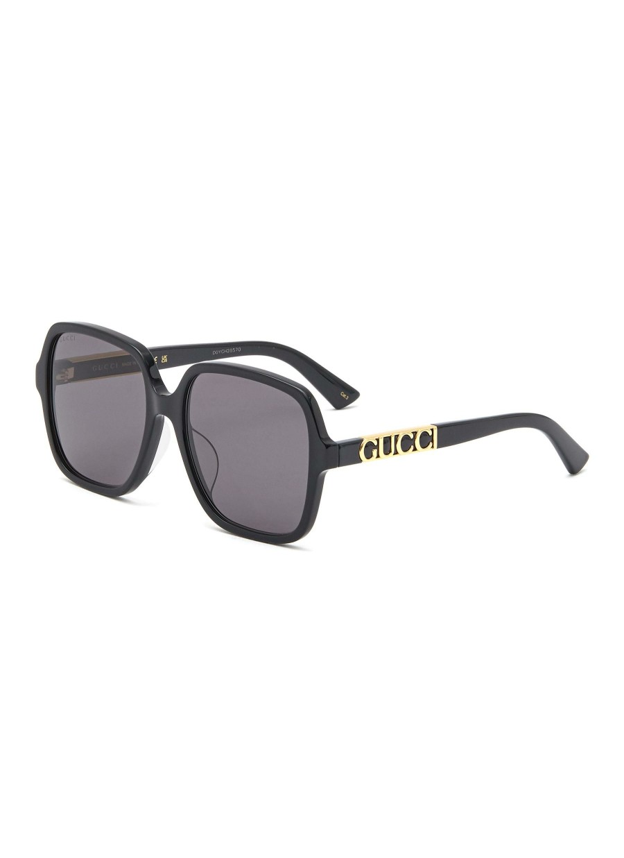 Accessories * | Gucci Clearance Logo Applique Square Acetate Frame Gret Lens Sunglasses