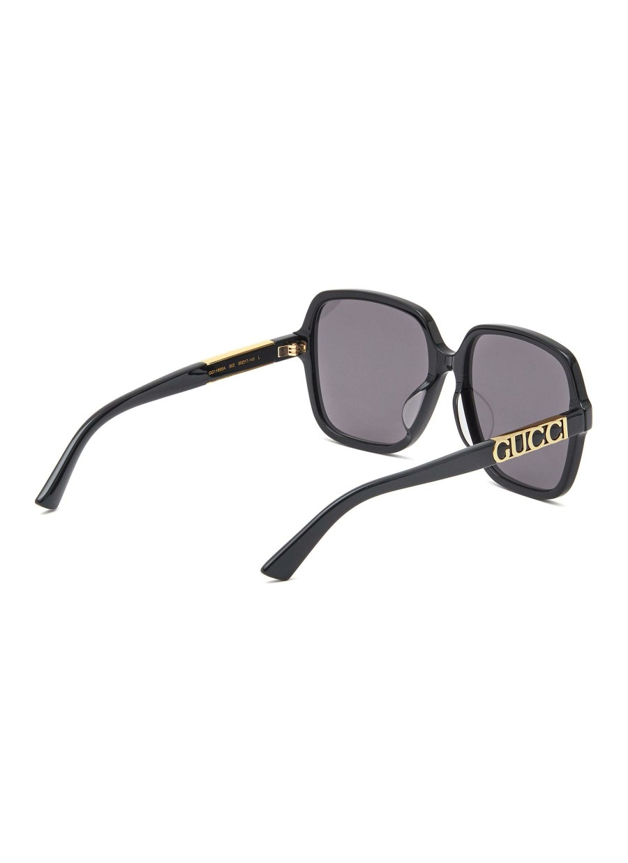 Accessories * | Gucci Clearance Logo Applique Square Acetate Frame Gret Lens Sunglasses