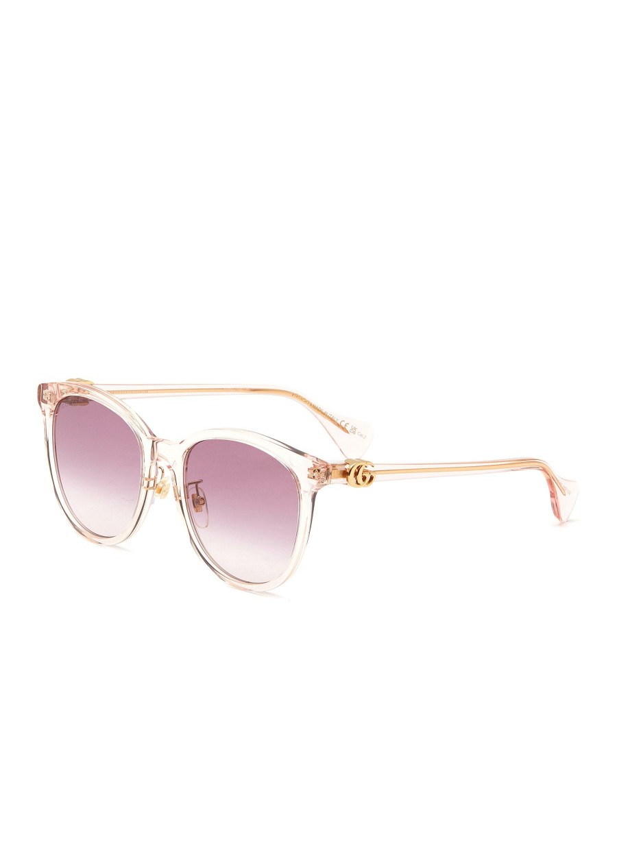 Accessories * | Gucci Premium Logo Applique Acetate Round Frame Pink Gradient Lens Sunglasses