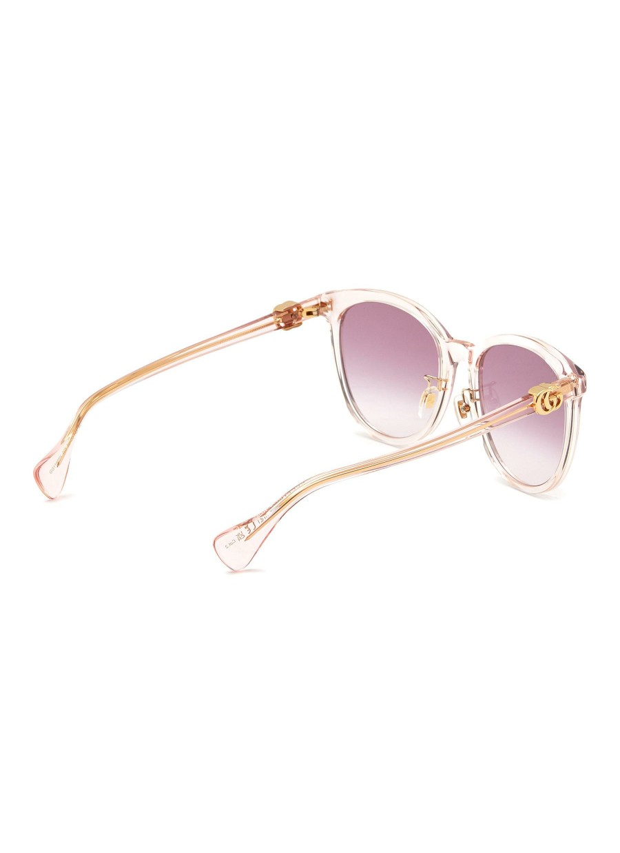 Accessories * | Gucci Premium Logo Applique Acetate Round Frame Pink Gradient Lens Sunglasses