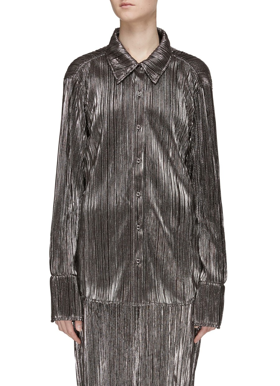 Clothing * | Good American Flash Sale 'Plisse' Oversized Button Up Shirt