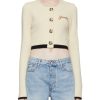 Clothing * | Ganni Hot Sale Logo Embroidered Crewneck Cropped Knit Cardigan