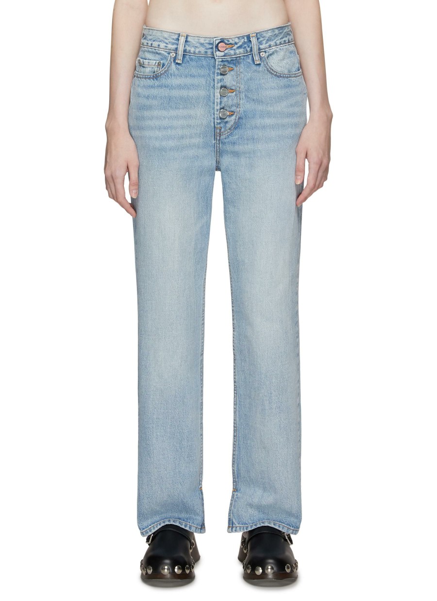 Clothing * | Ganni Premium 'Lovy' Exposed Button Fly Straight Leg Jeans