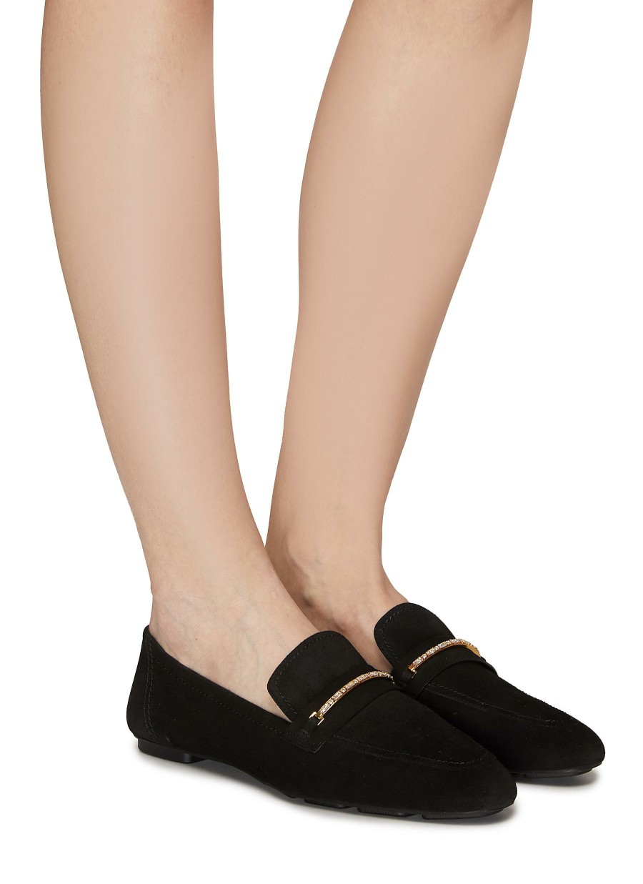 Shoes * | Stuart Weitzman Quick Delivery 'Crystal Jet' Crystal Embellished Almond Toe Suede Loafers