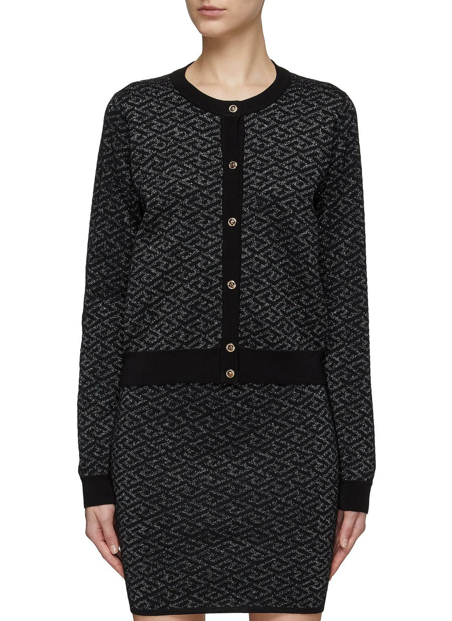 Clothing * | Versace Best Sellers La Greca Jacquard Lurex Crewneck Cardigan