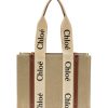 Bags * | Chloe Hot Sale Medium 'Woody' Eco Linen Canvas Tote Bag