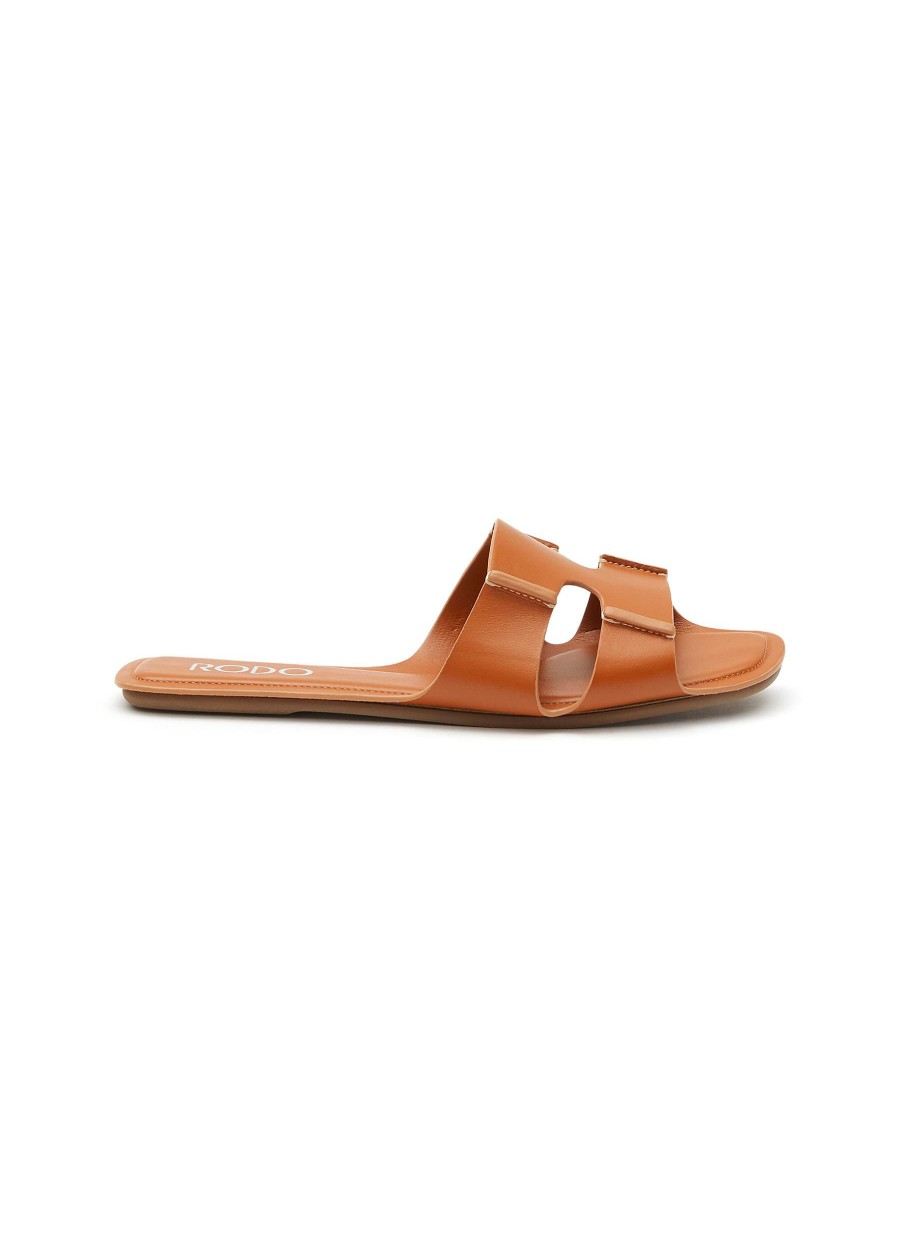 Shoes * | Rodo Tendy Style Cut Out Strap Calfskin Leather Slides