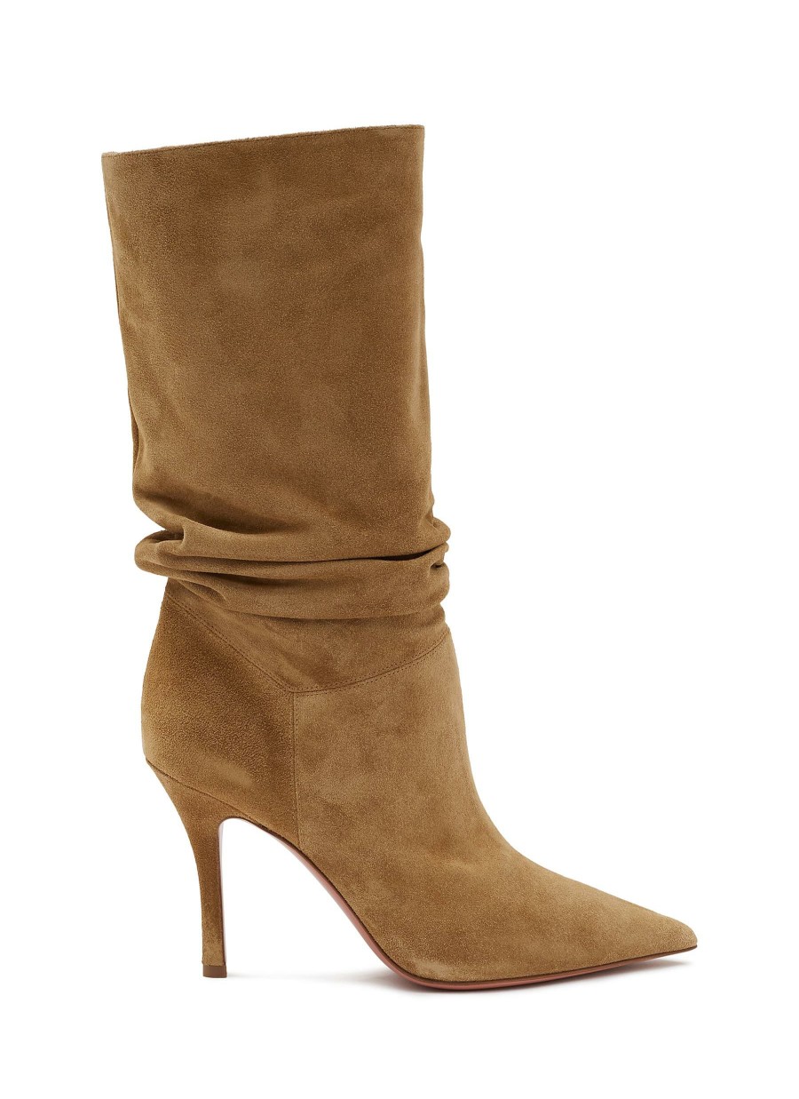 Shoes * | Amina Muaddi Free Delivery 'Ida' 95 Point Toe Slouchy Suede Heeled Boots