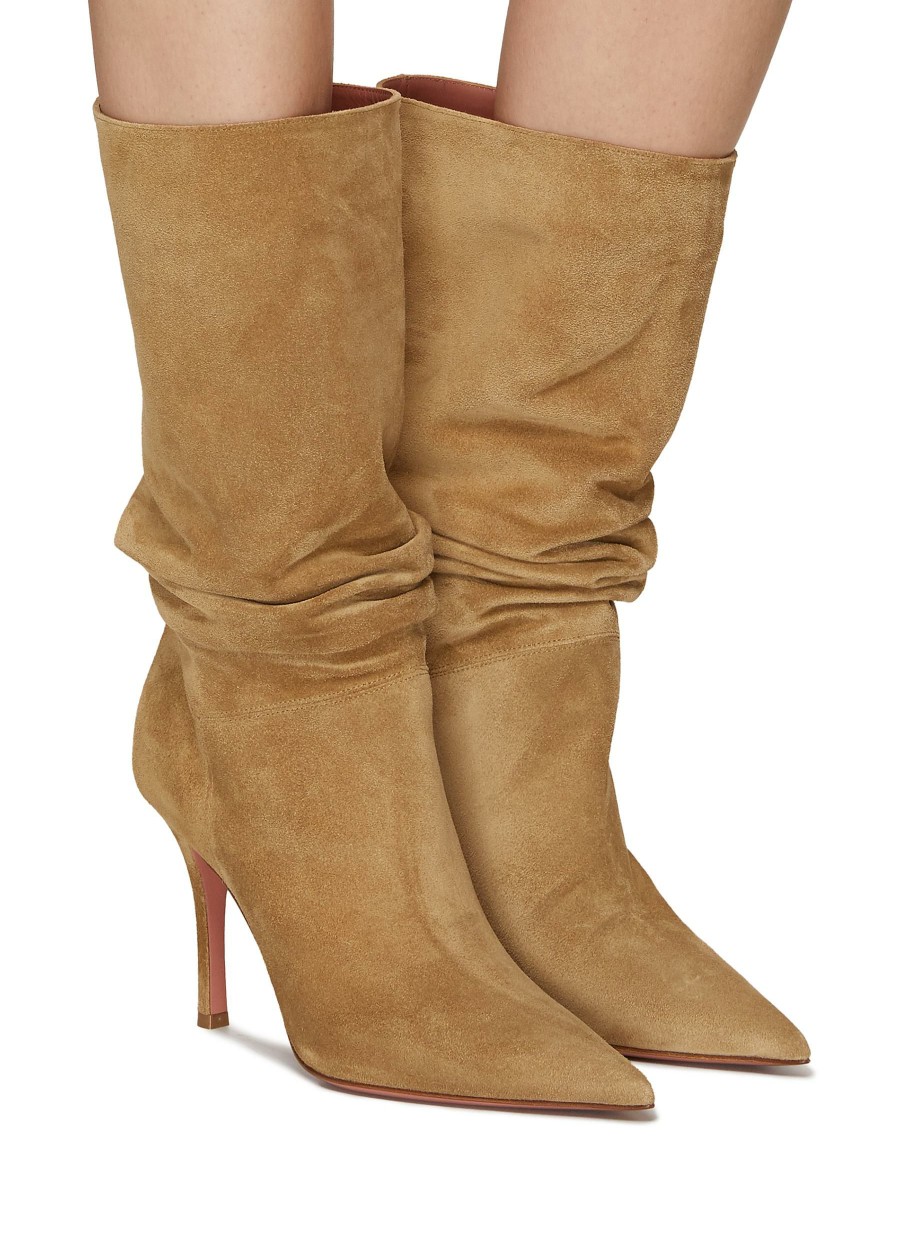 Shoes * | Amina Muaddi Free Delivery 'Ida' 95 Point Toe Slouchy Suede Heeled Boots