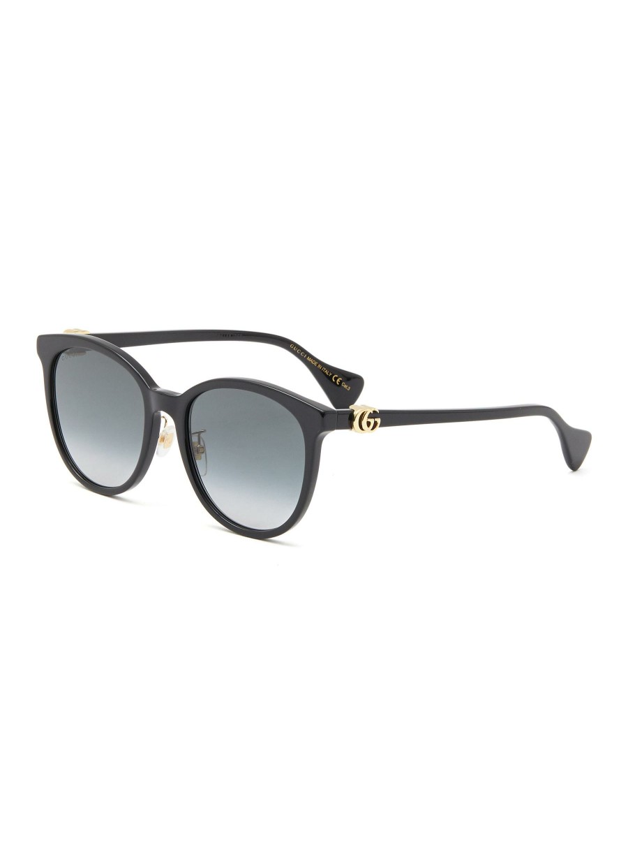 Accessories * | Gucci Fashion Logo Applique Acetate Round Frame Grey Gradient Lens Sunglasses