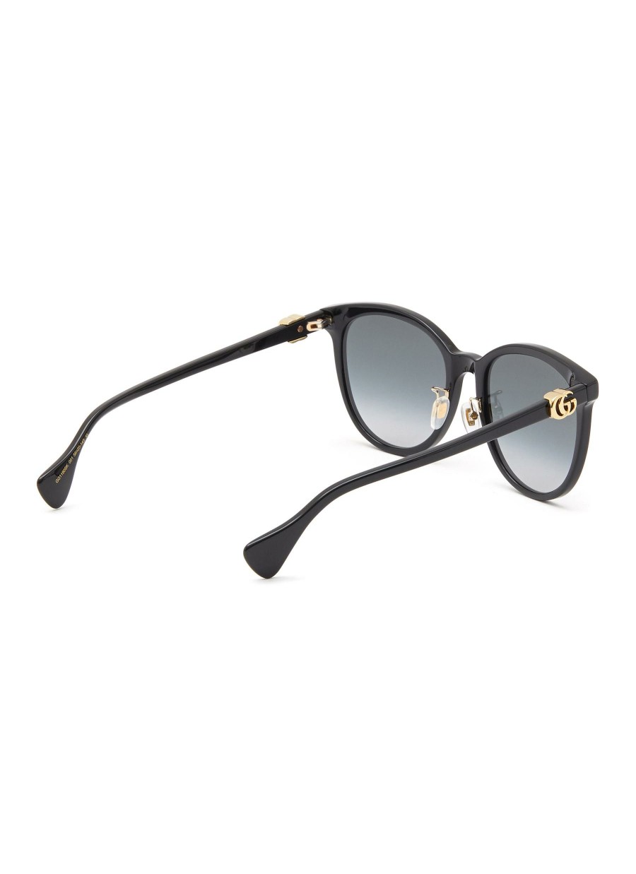 Accessories * | Gucci Fashion Logo Applique Acetate Round Frame Grey Gradient Lens Sunglasses